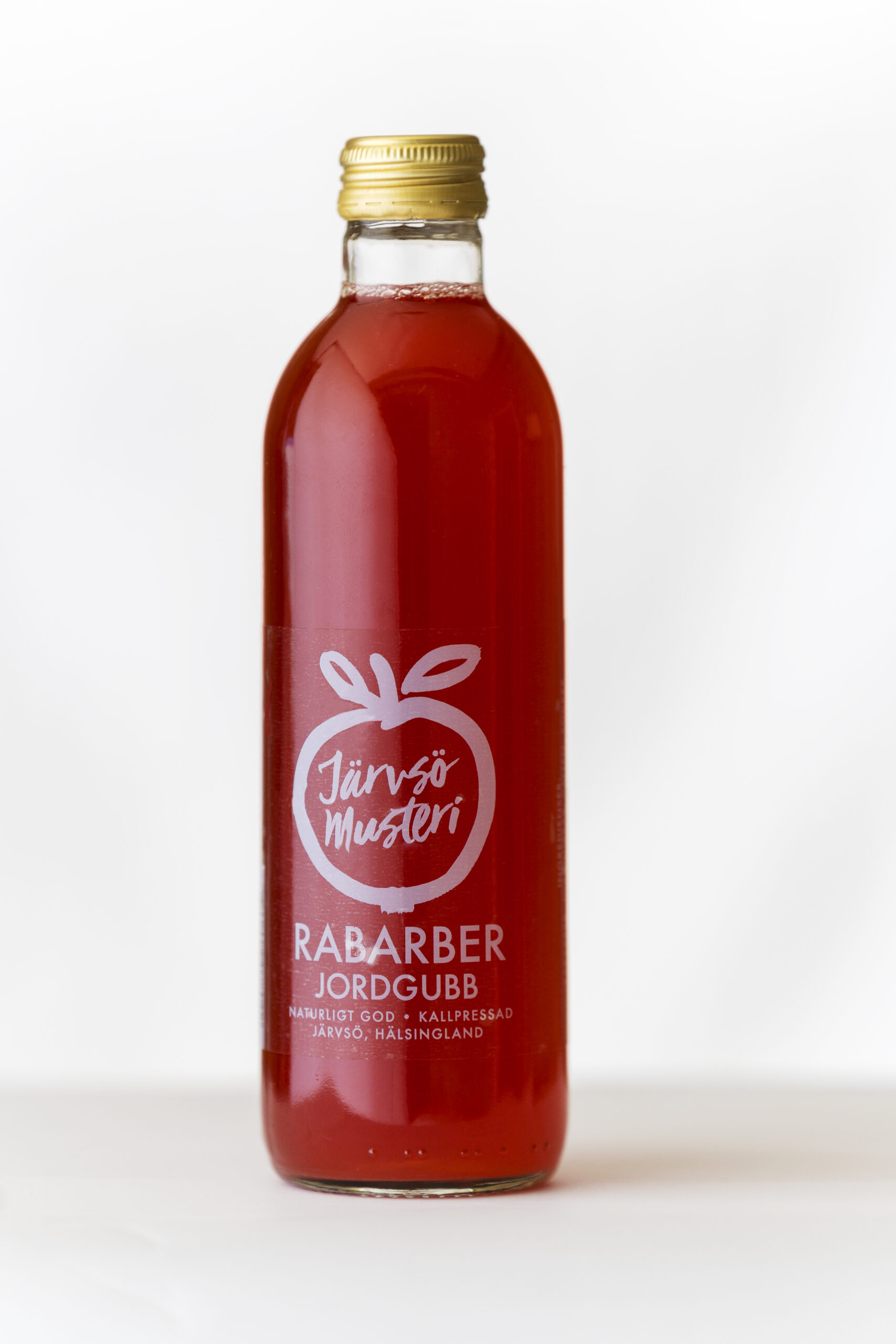 Rabarber jordgubbsdricka i flaska från Järvsö Musteri